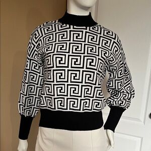 QED London Black and White Geometric Mock Neck Sweater